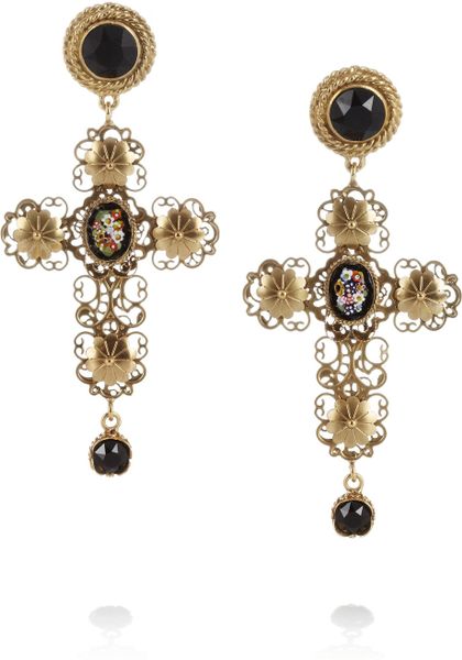 Dolce & Gabbana Goldplated Swarovski Crystal Cross Clip Earrings in ...