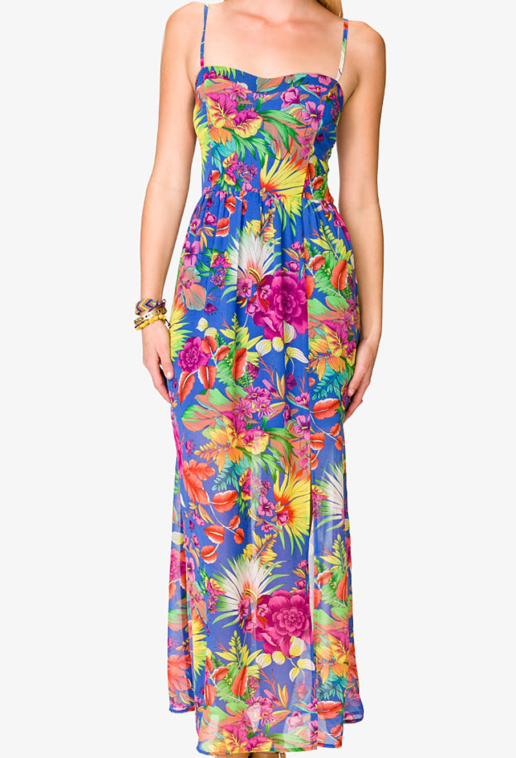 Lyst - Forever 21 Floral Print Slit Maxi Dress