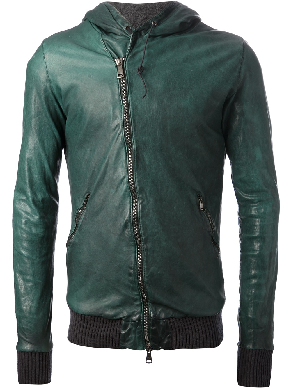 Lyst - Giorgio brato Hooded Leather Jacket in Green for Men