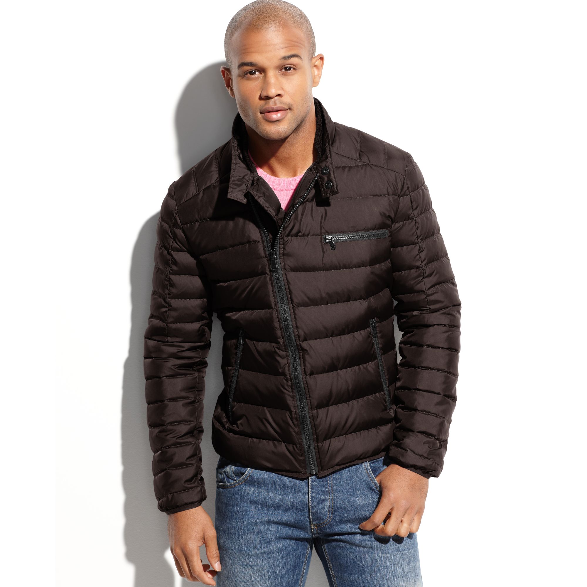 Kenneth Cole Asymmetrical Down Puffer Jacket in Brown for Men (Port) | Lyst