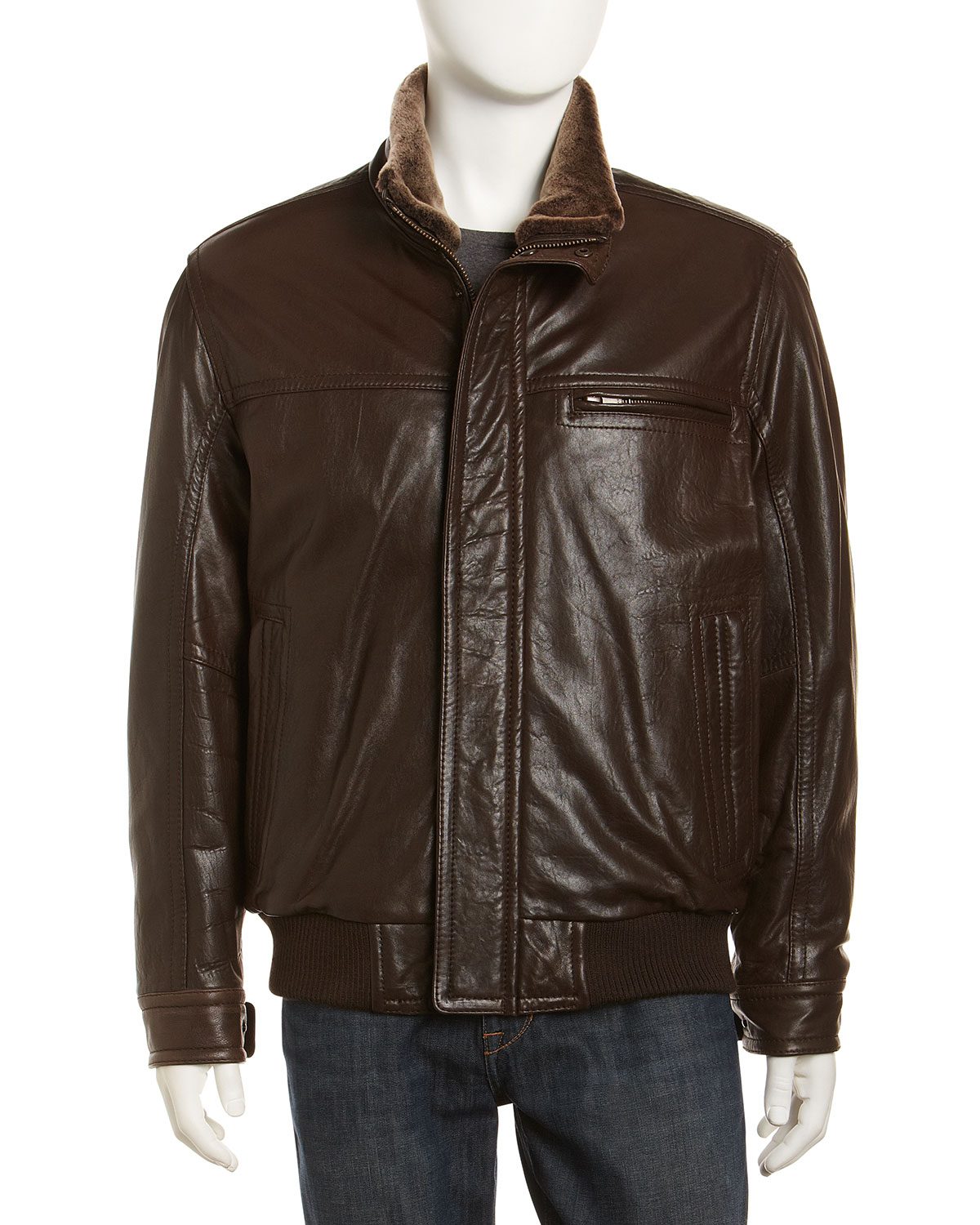 Lyst - Marc New York Nucky Fur-collar Leather Bomber Jacket Espresso in ...