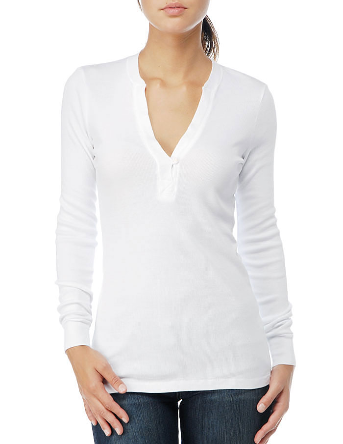Splendid Ribbed Long Sleeve V-Neck Top with Button Detail in White | Lyst