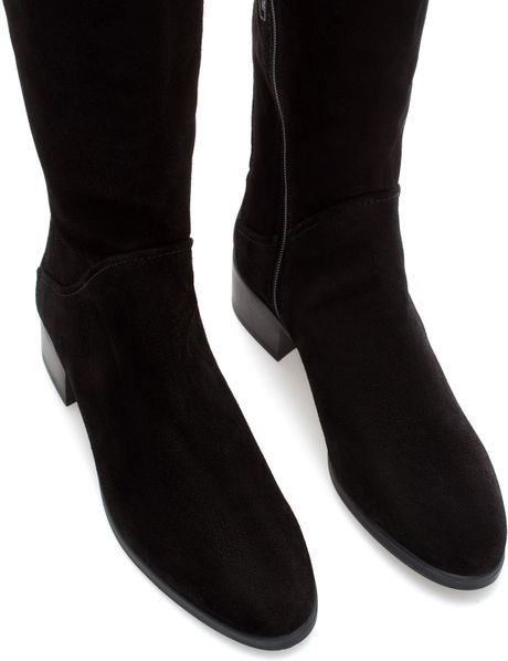 Zara Suede Flat Boot in Black | Lyst