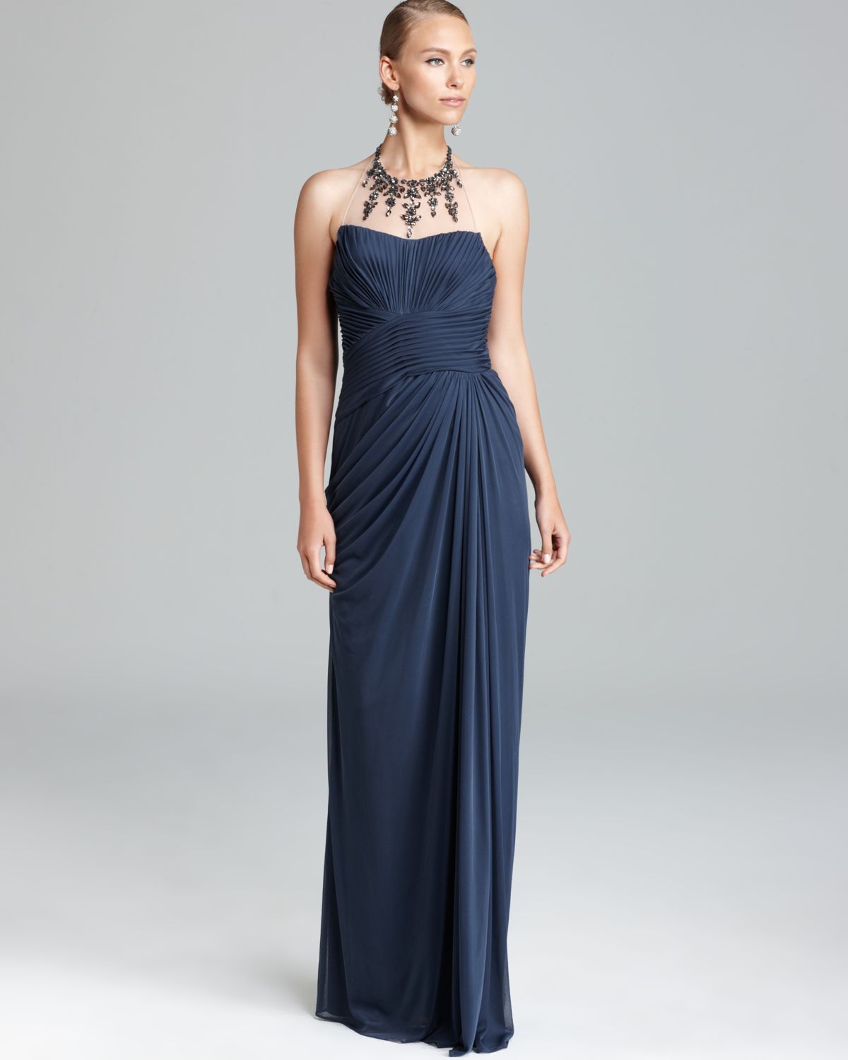 Lyst - Adrianna Papell Jewel Illusion Gown Halter in Blue