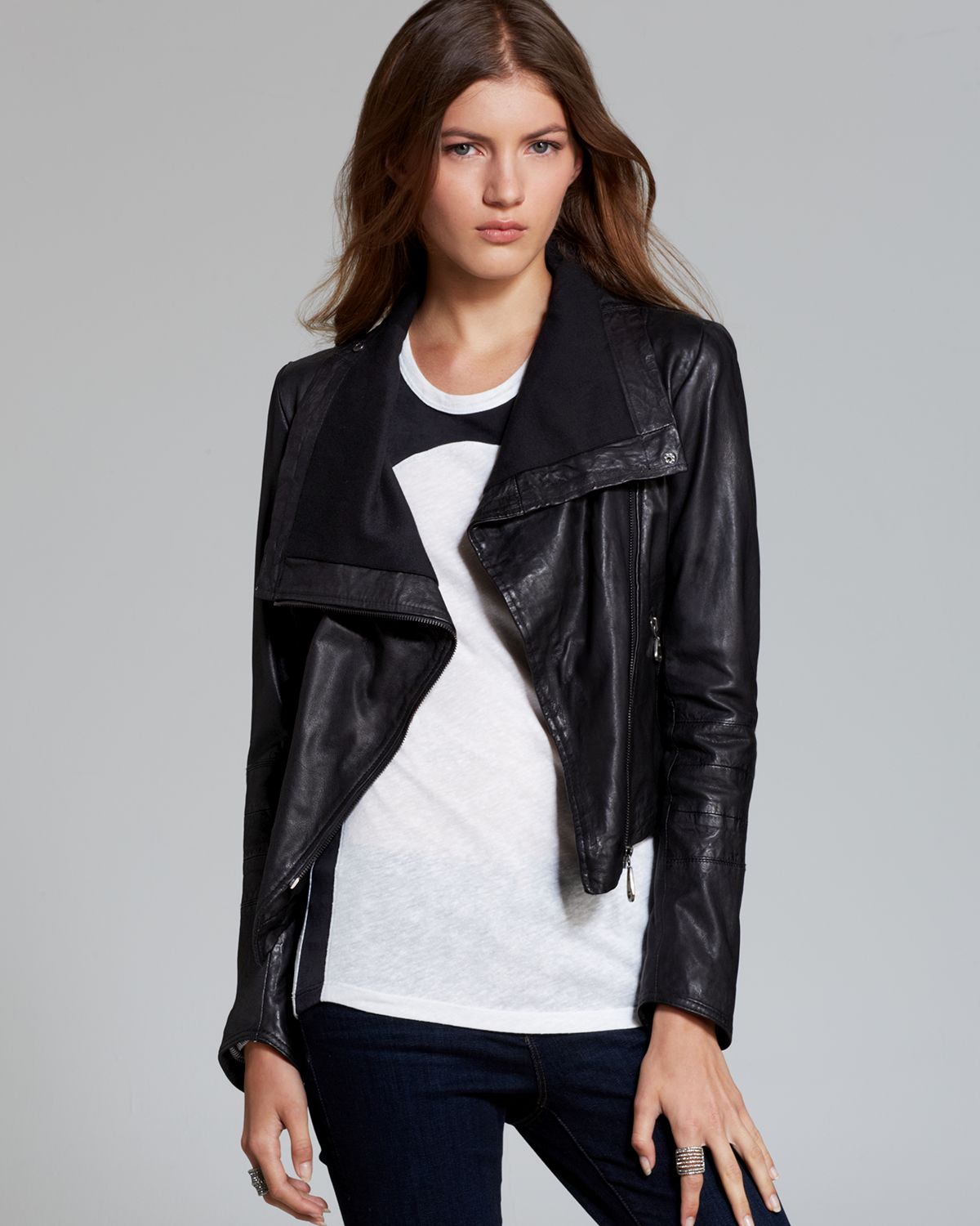 Doma Leather Jacket Asymmetric Washed In Black Lyst