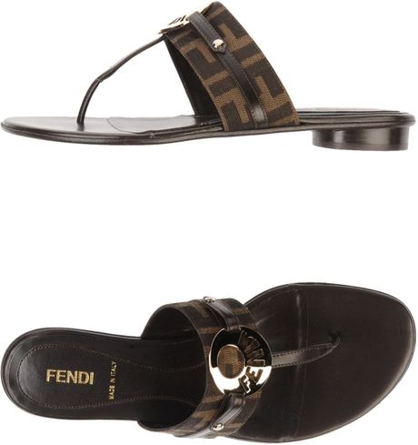 Fendi Flip Flops Clog Sandals in Brown (Dark brown) | Lyst