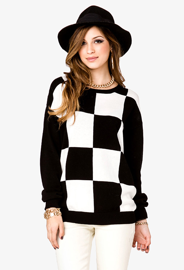 Forever 21 Checkered Sweater in Black (black/white) | Lyst