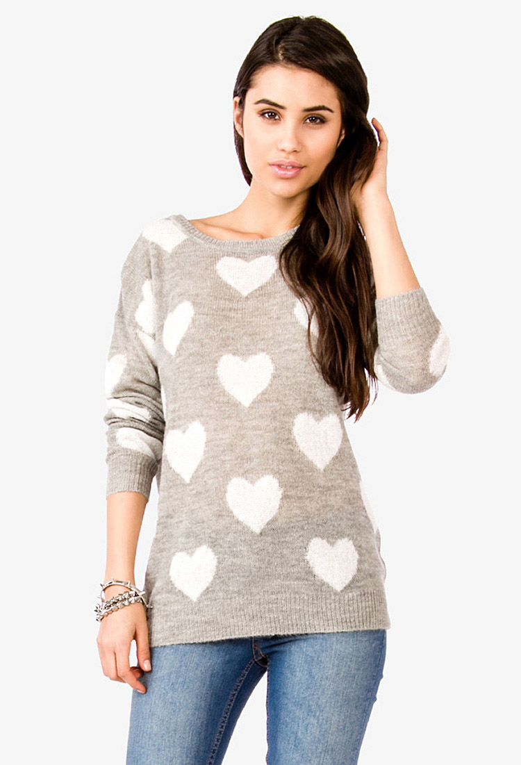 Lyst - Forever 21 Open-Knit Heart Print Sweater in White