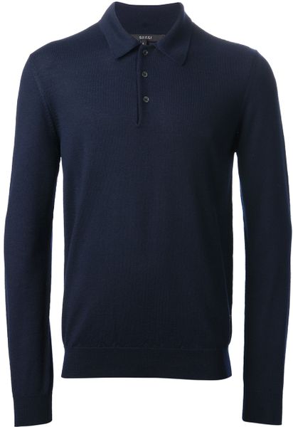 Gucci Long Sleeve Polo Shirt in Blue for Men | Lyst