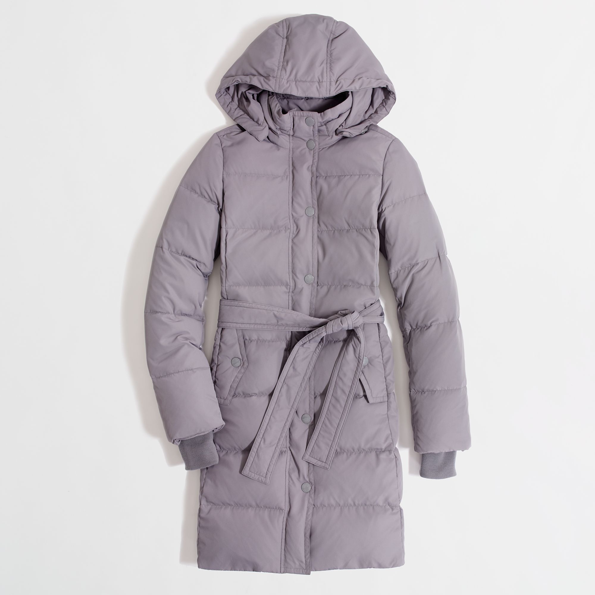 J.crew Factory Long Belted Puffer Jacket in Purple Lyst