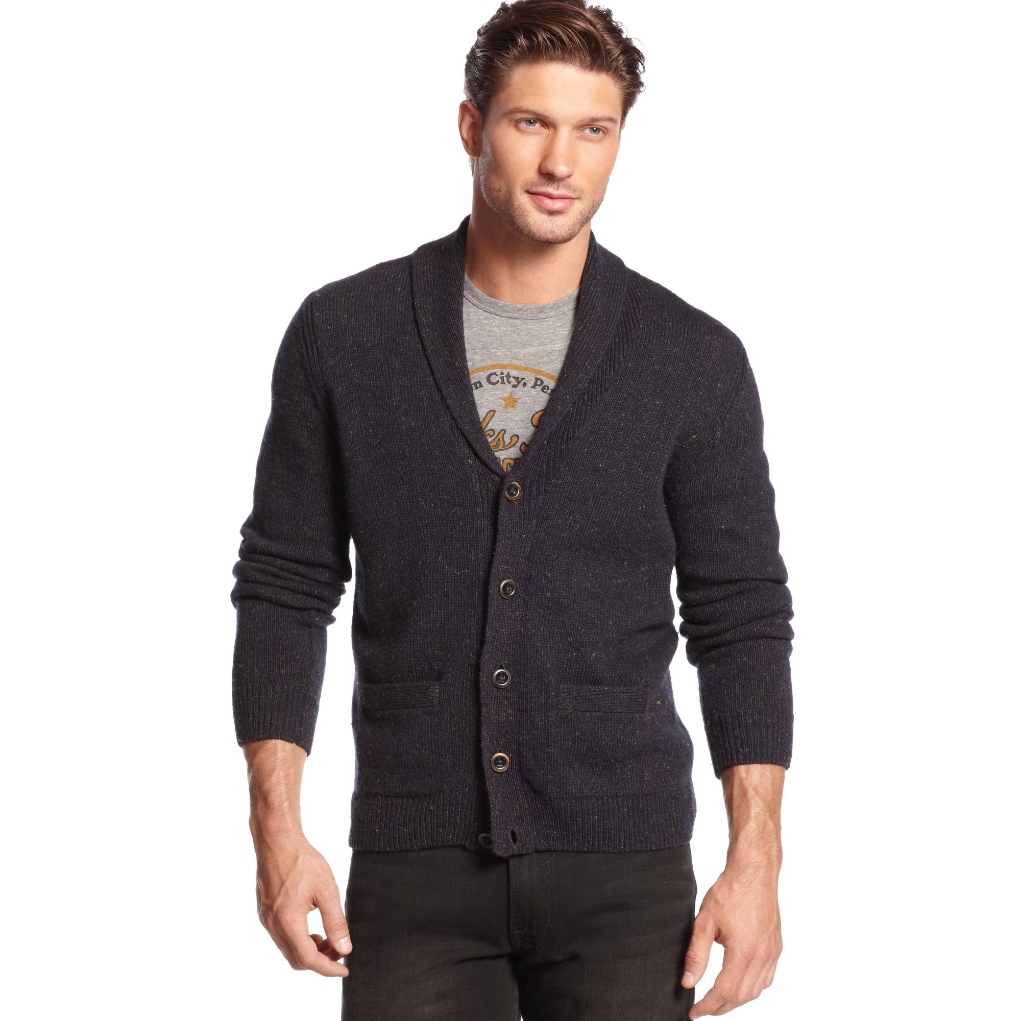 Lyst - Lucky Brand Africa Shawl Long Sleeve Cardigan in Black for Men