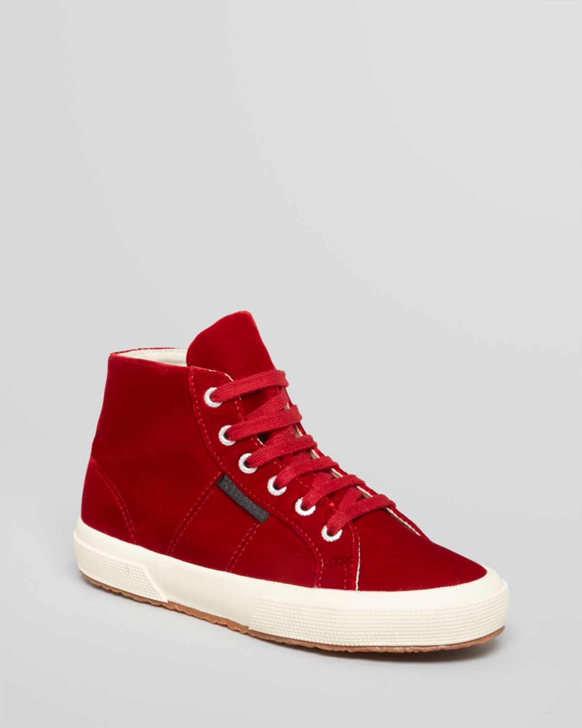 Superga Man Repeller Lace Up High Top Sneakers Velvet in Red (Burgandy ...