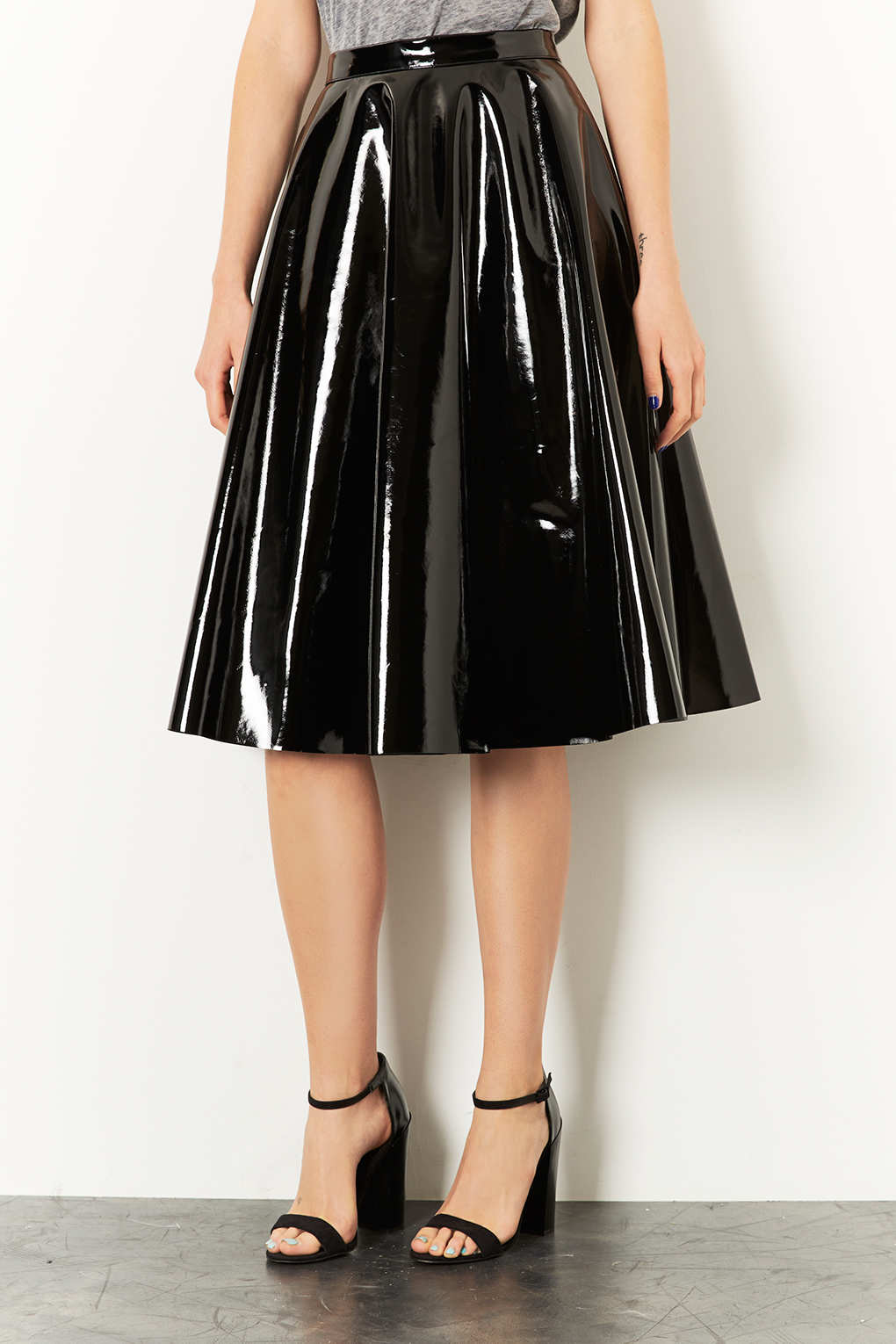 Lyst Vinyl Calf Skater Skirt in Black