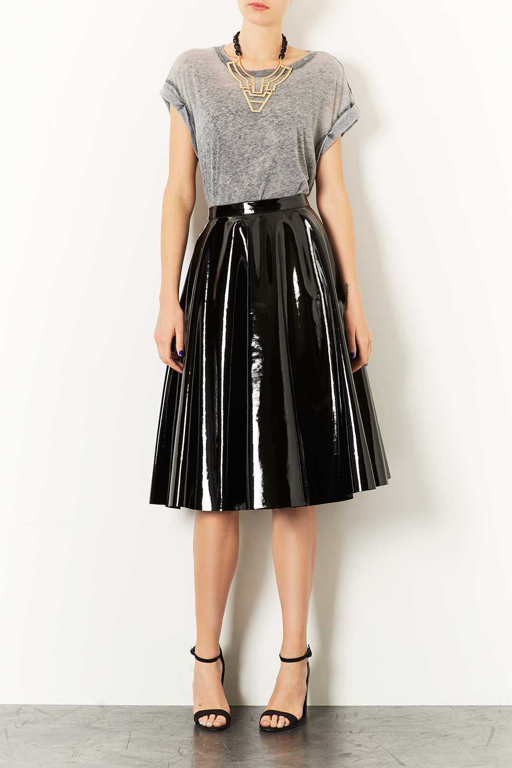 Topshop Vinyl Calf Skater Skirt In Black Lyst 0476