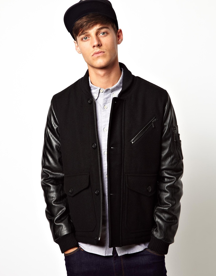 Lyst - Humor Asos Wool Jacket with Faux Leather Sleeves in Black for Men