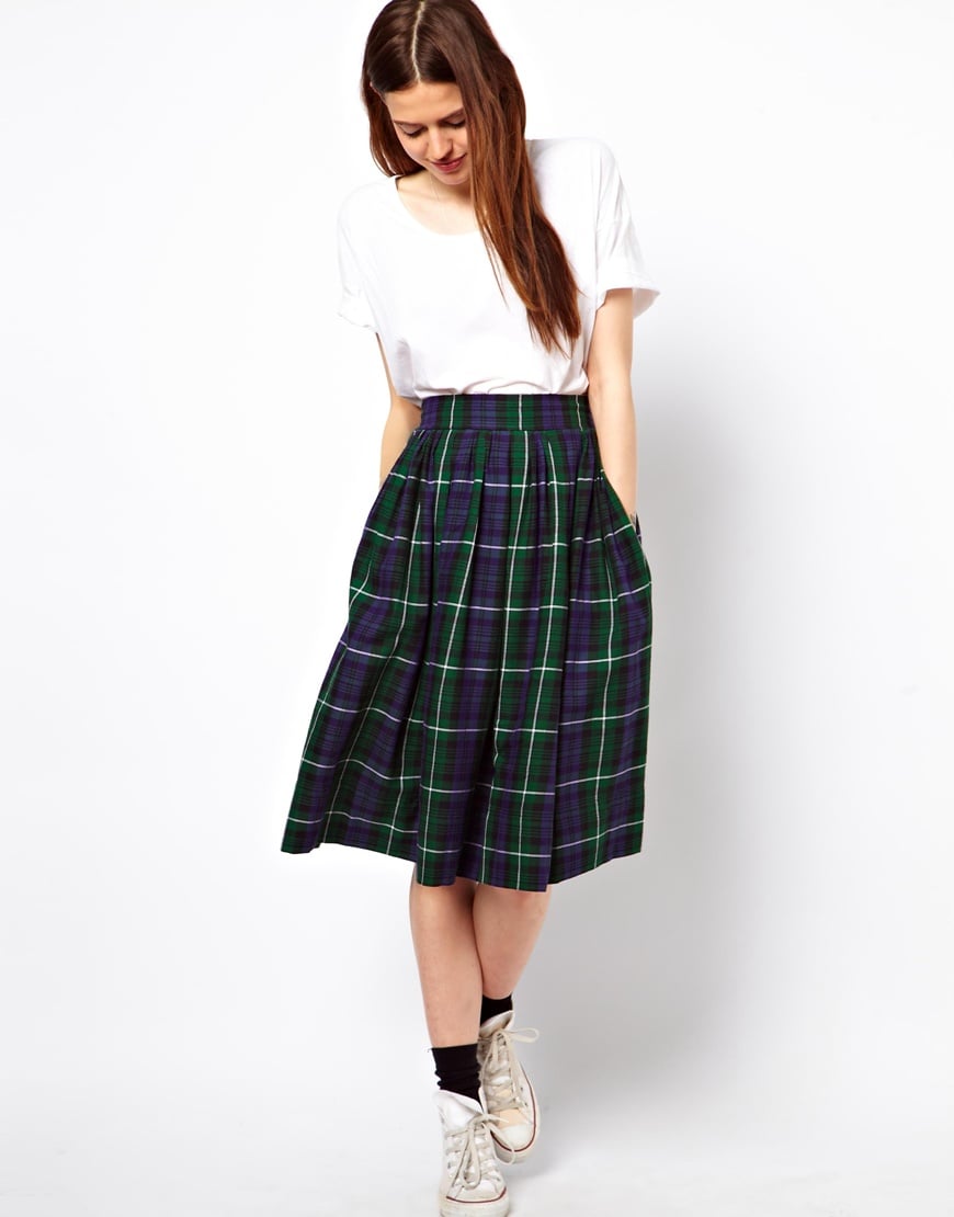 Asos Asos Full Midi Skirt in Tartan Check in Green | Lyst