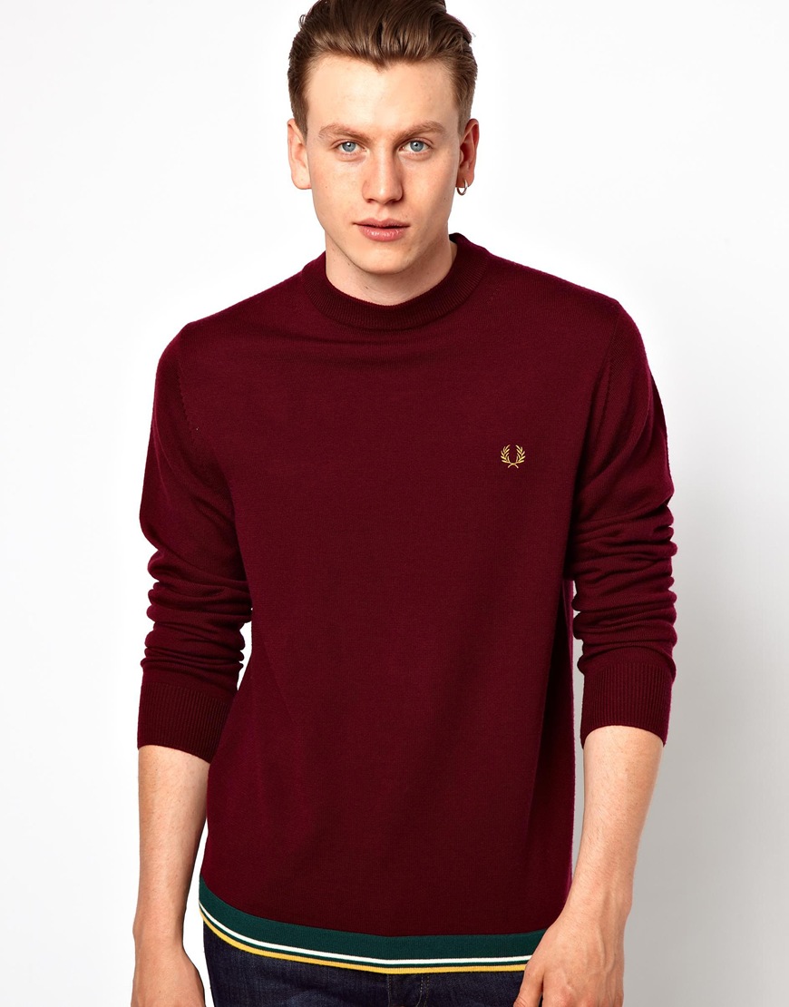 Lyst - Fred Perry Bold Tip Crew Neck Sweater in Red for Men