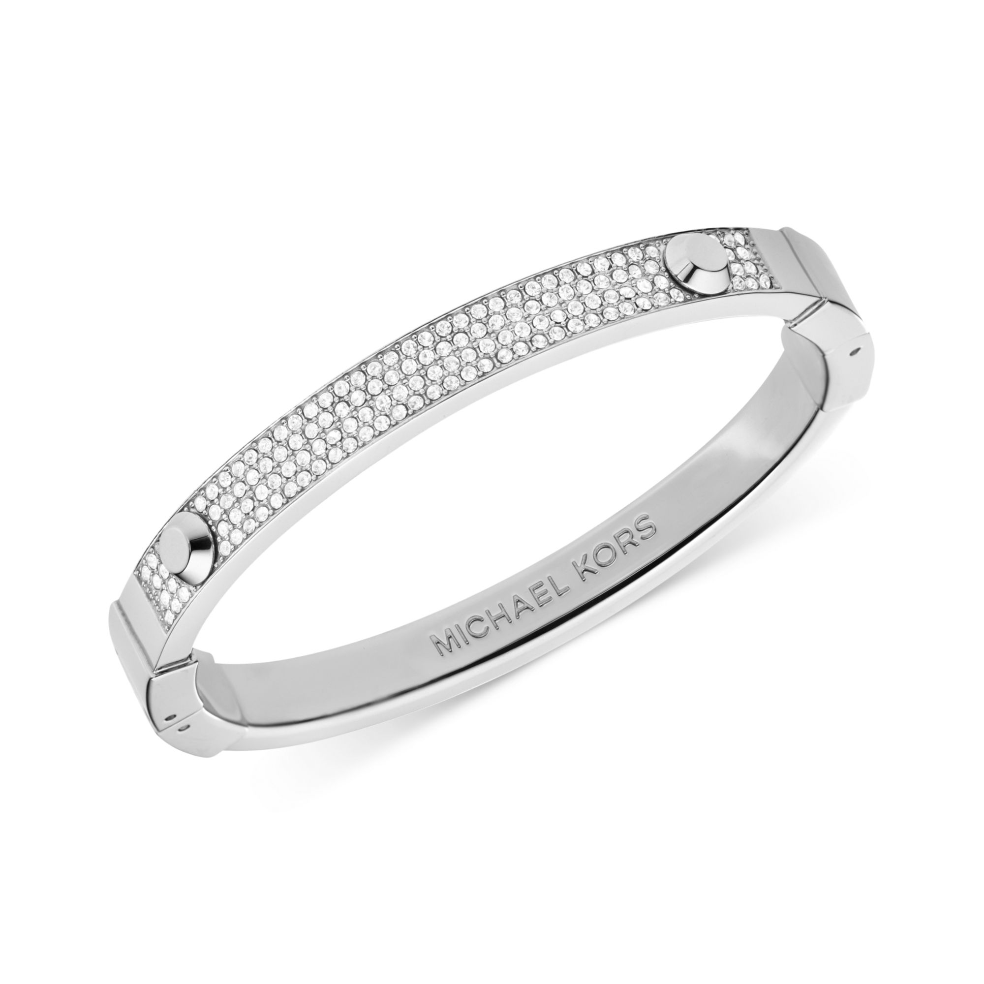 Michael Kors Silver-Tone Pave Crystal Hinge Bangle Bracelet in Silver ...