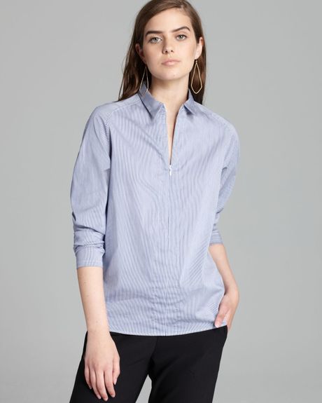 Theory Shirt Bida Dellwood Zip Front Pinstriped in Blue (White/Blue) | Lyst