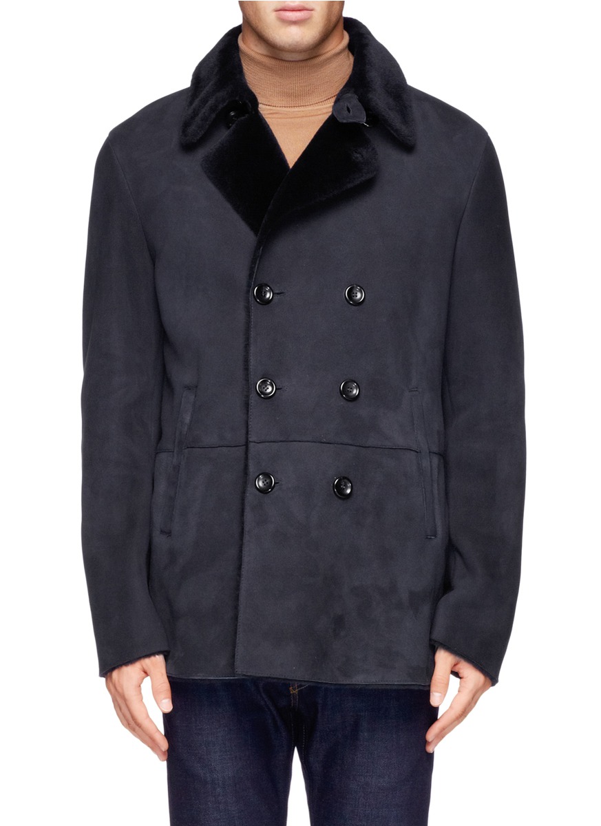 Lyst - Armani Shearling Lined Short Suede Coat in Gray for Men