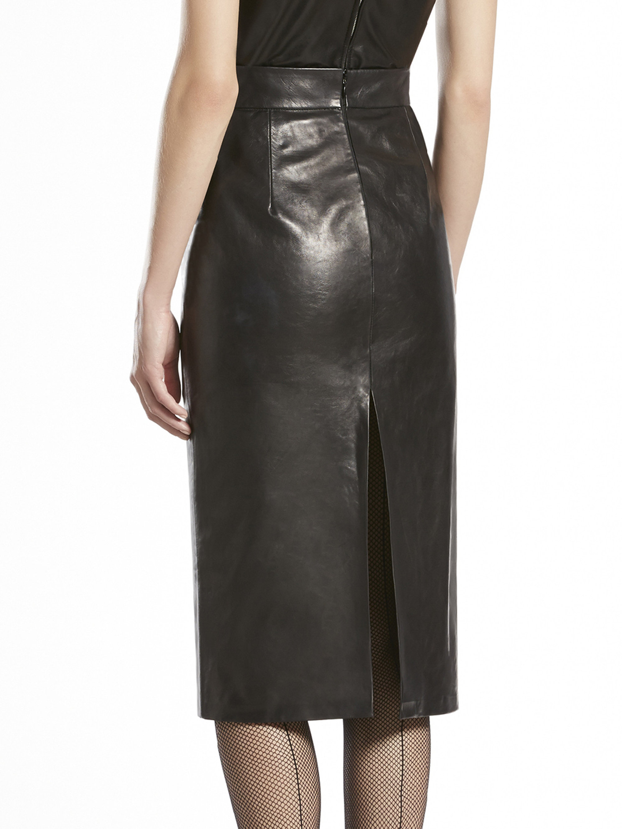 Lyst - Gucci Shiny Leather Pencil Skirt in Black