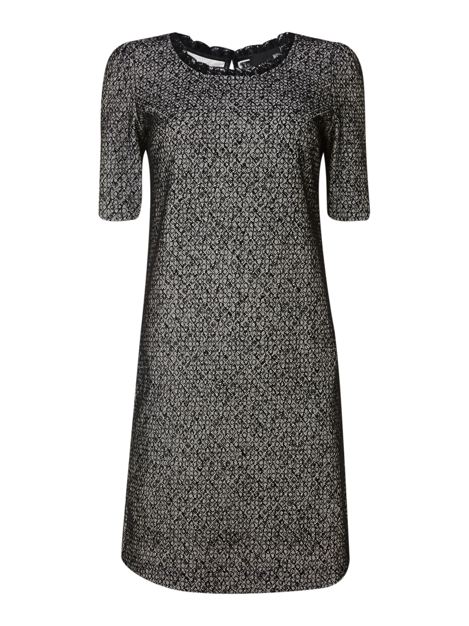 Love Moschino Short Sleeve Textured Dress with Lace Neck in Black ...