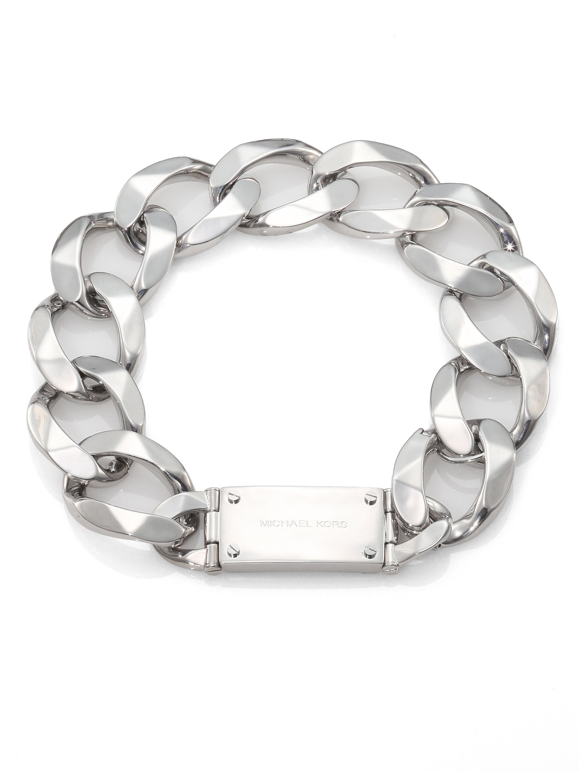 Michael Kors Oversized Curb Chain Logo Necklacesilvertone in Metallic ...