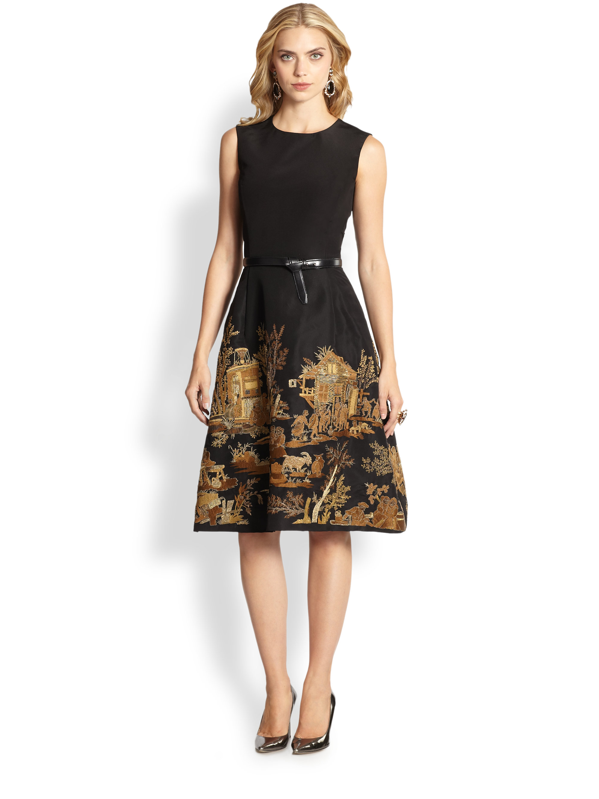 oscar de la renta black embroidered cocktail dress product 1 13041063 227954585