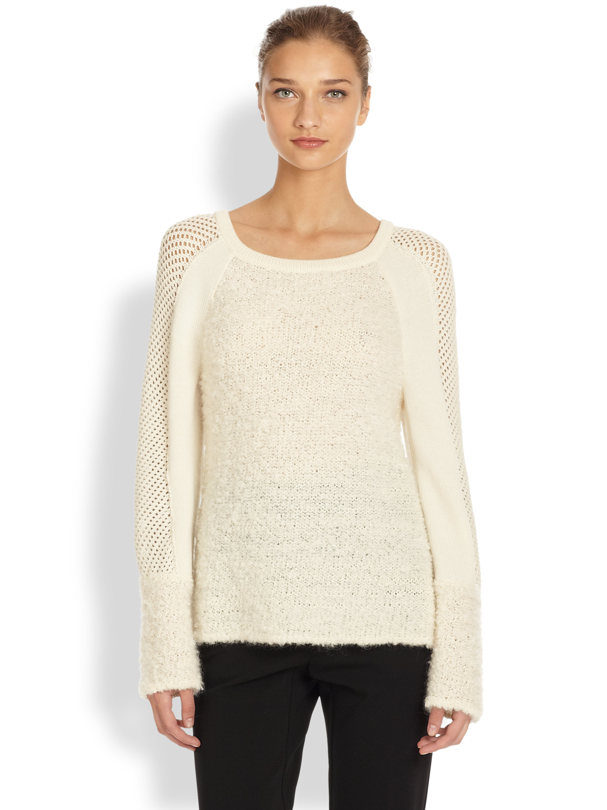 Lyst - Philosophy Fuzzy Sheer Detail Sweater in White