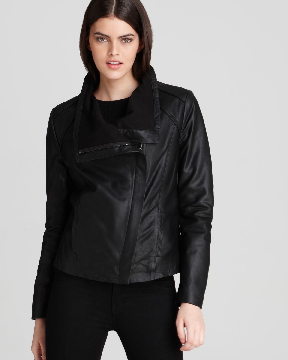 Elie Tahari Virginia Napoleon D Front Leather Jacket In Black Lyst Gallery