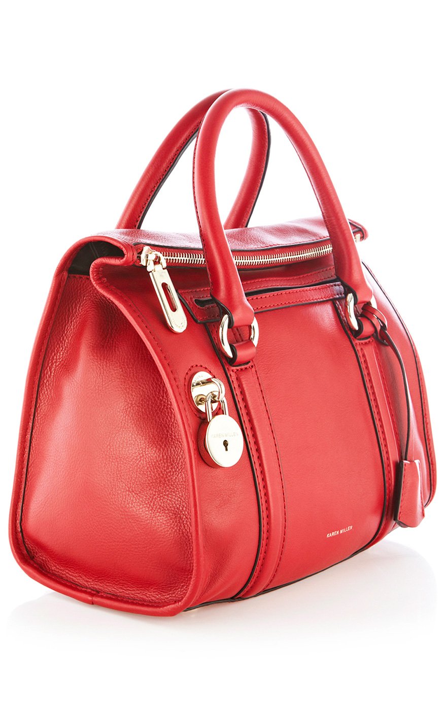 Lyst - Karen Millen Colored Leather Mini Box Bag in Red