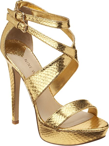 Nine West Henrika Sandals in Gold (GOLD SYNTHETIC) | Lyst