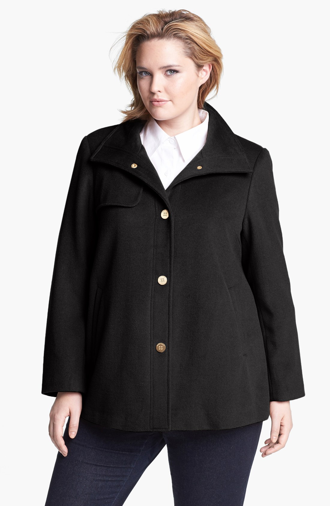 Ellen Tracy Wing Collar Aline Wool Blend Coat in Black | Lyst