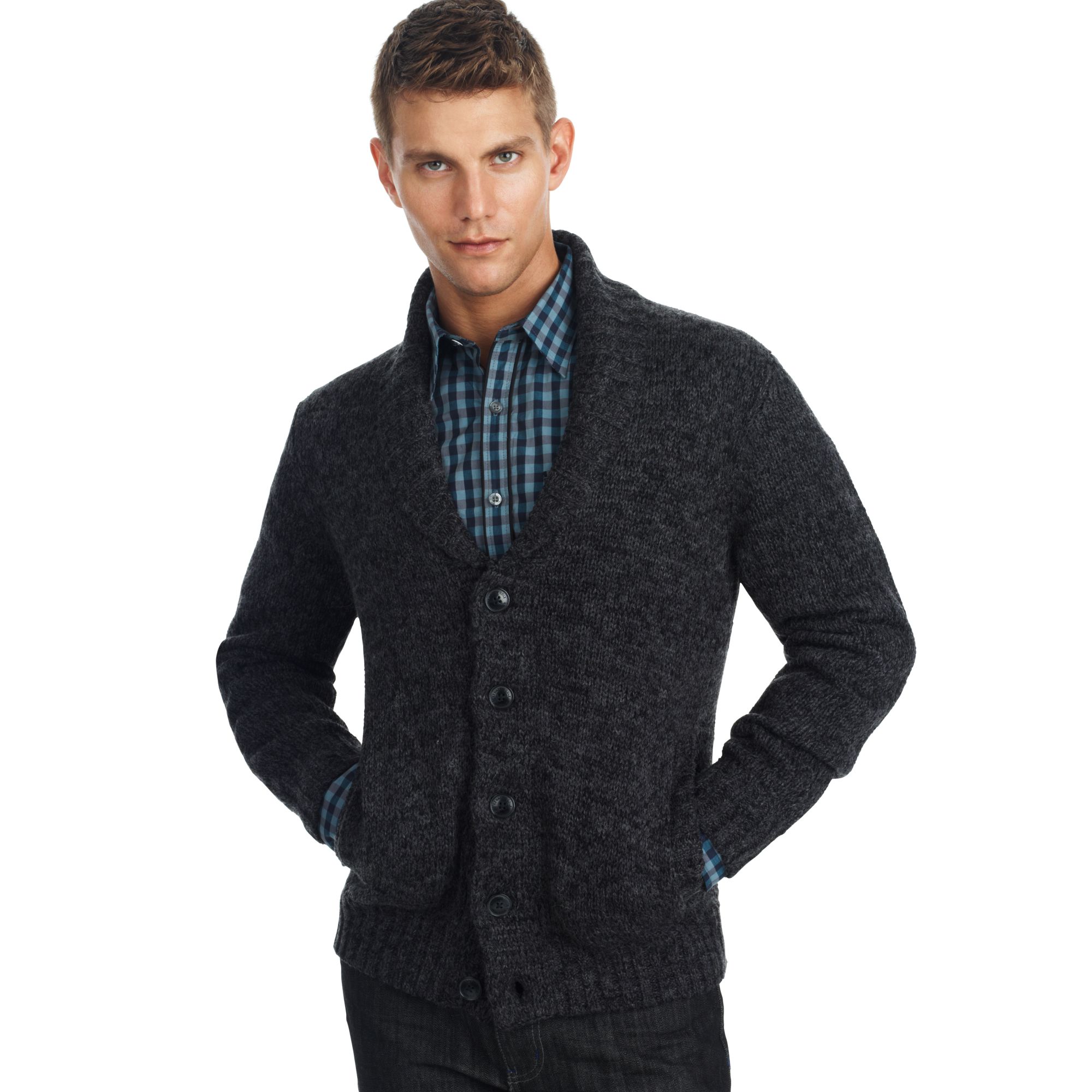 Kenneth Cole Reaction Shawl Collar Cardigan in Gray for Men (Charcoal ...