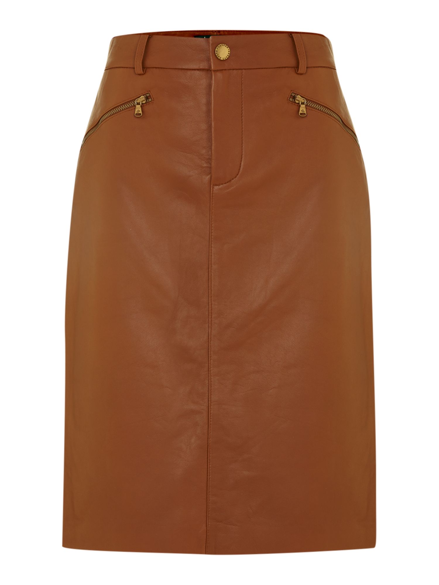 Lauren By Ralph Lauren Leather Pencil Skirt with Zip Detail in Brown ...