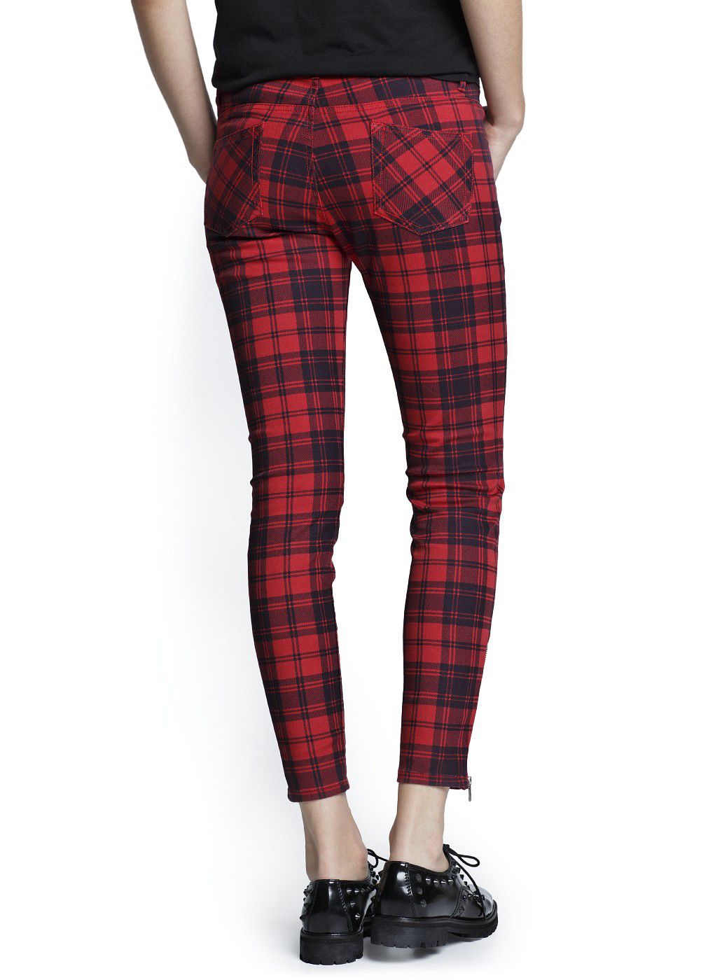 Mango Plaid Trousers in Red | Lyst