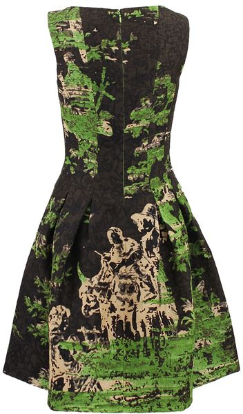 Oscar De La Renta Sleeveless Drop Waist Full Skirt Dress in Green ...