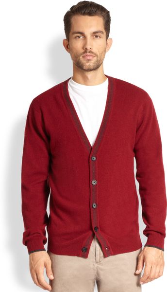 Saks Fifth Avenue Black Label Tipped Cashmere Cardigan in Red for Men ...