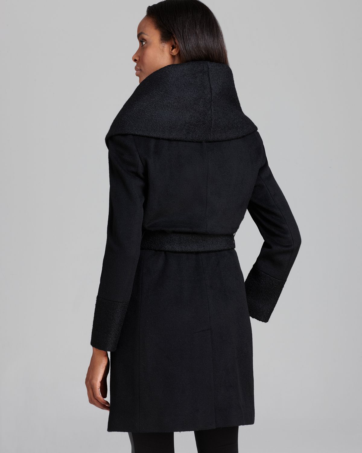 Lyst Calvin Klein Coat Lux Boiled Wool Wrap In Black 6642