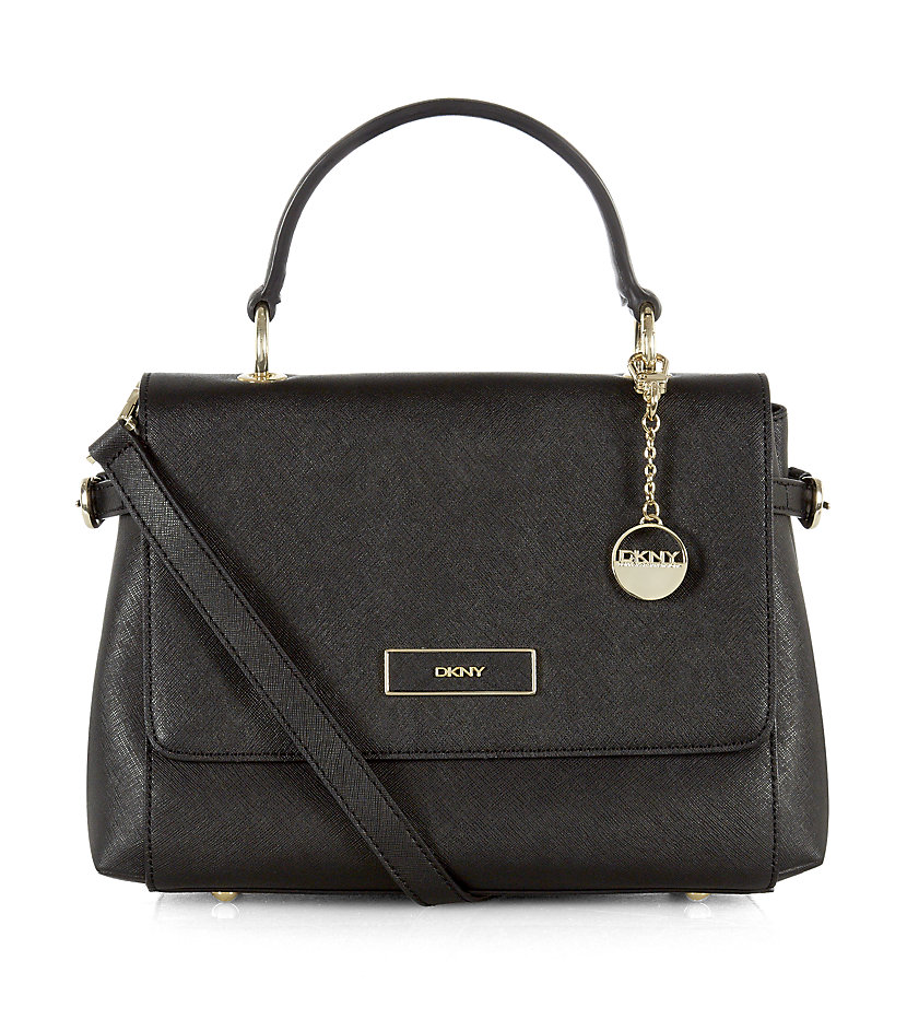 Dkny Saffiano Leather Shoulder Bag in Black (gold) | Lyst