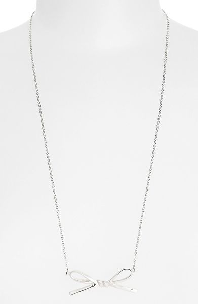 Kate Spade Skinny Mini Long Bow Pendant Necklace in Silver | Lyst