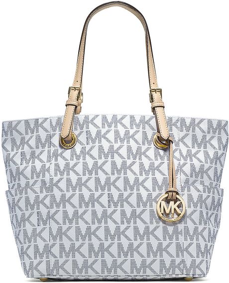 Michael Michael Kors Eastwest Signature Leather Tote Bag in White | Lyst