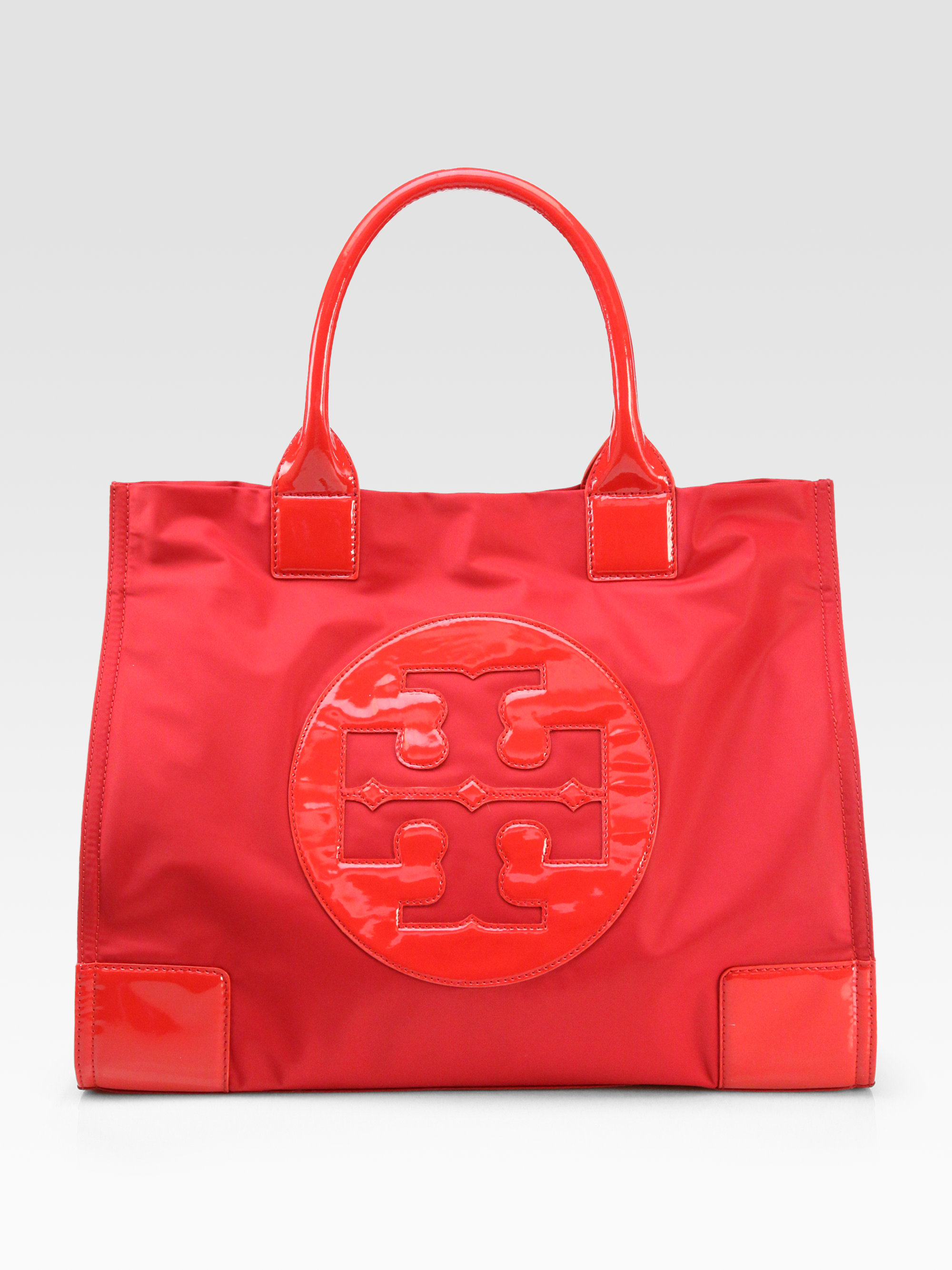 Tory burch Ella Nylon & Faux Leather Tote in Red | Lyst