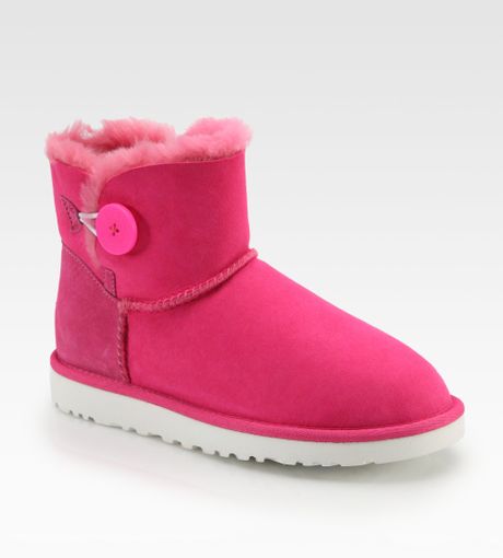 Ugg Mini Bailey Button Suede Shearling-Lined Boots in Pink (NEON ...