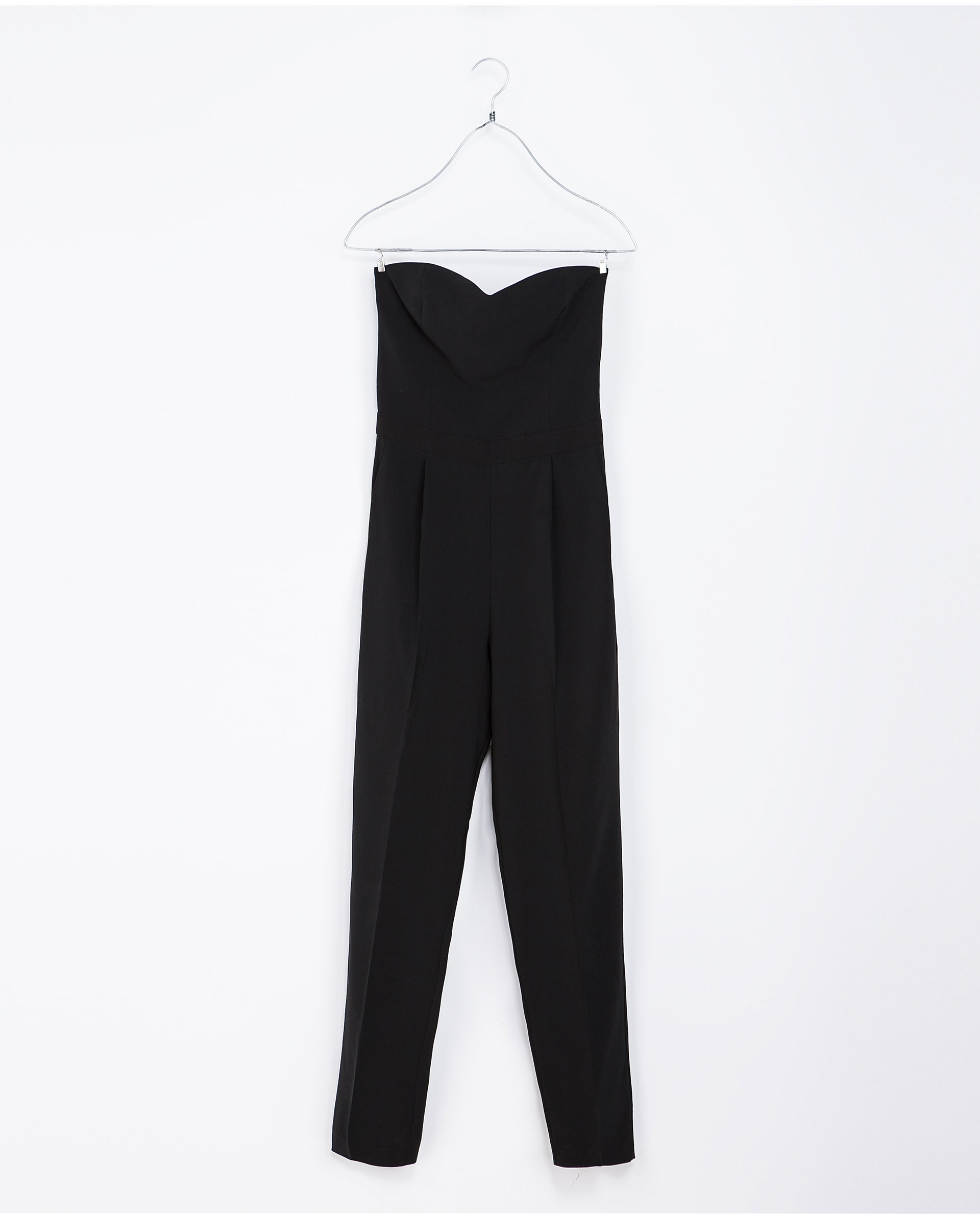 Zara Long Jumpsuit with Heart Neckline in Black | Lyst
