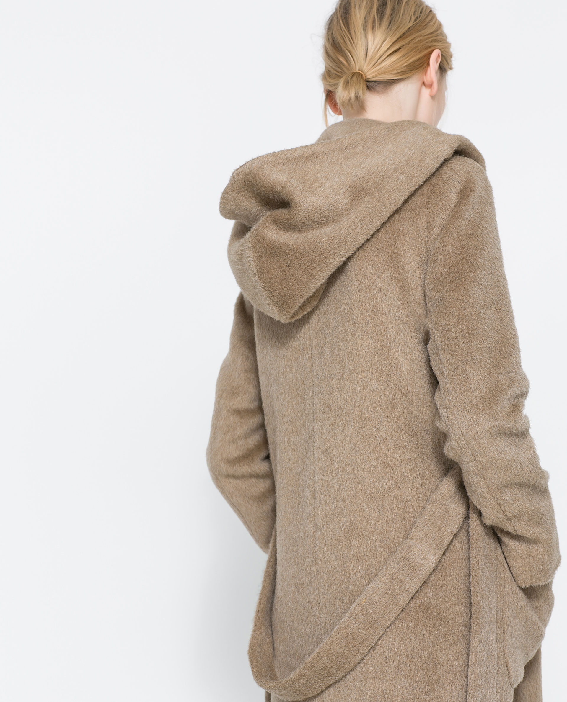 Zara Belted Coat with Hood in Natural | Lyst