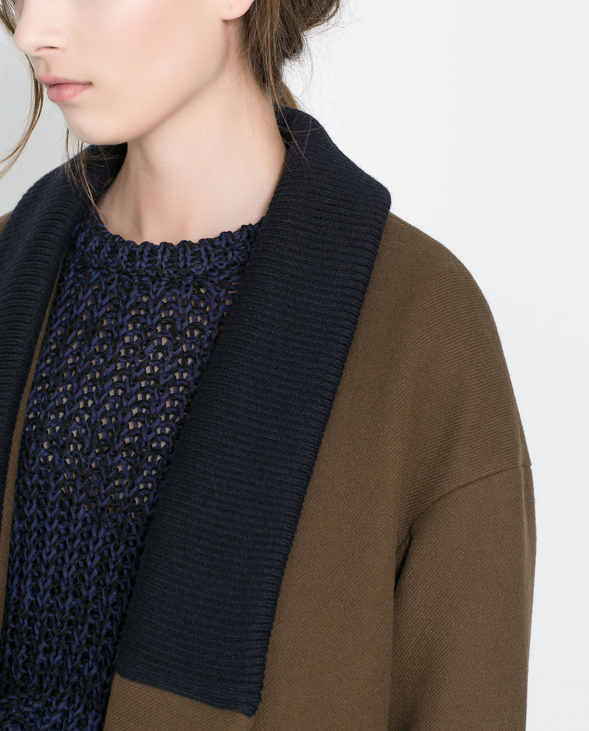 Zara Coat with Knitted Lapel in Black Lyst