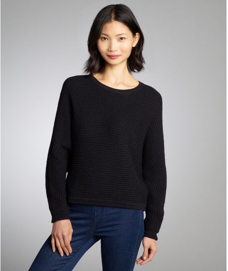 Bcbgmaxazria Black Ribbed Knit Dolman Sleeve Camille Cropped Sweater in ...
