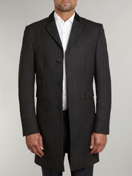 Farrell Single Breasted Chesterfield Herringbone Coat in Gray for Men ...