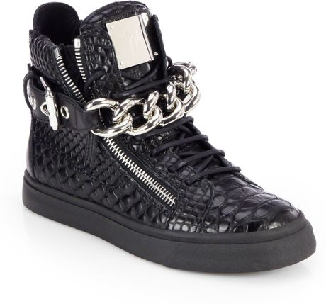 Giuseppe Zanotti Crocodile embossed Leather Hightop Sneakers in Black ...